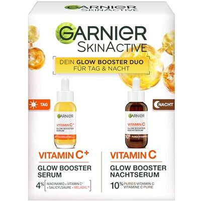 Garnier SkinActive Vitamin C Glow Booster Serum Duo für Tag & Nacht, zur Förderung gesund aussehender, strahlender Haut, 1 Stk. Garnier SkinActive Vitamin C Glow Booster Serum Duo für Tag & Nacht, zur Förderung gesund aussehender, strahlender Haut, 1 Stk.