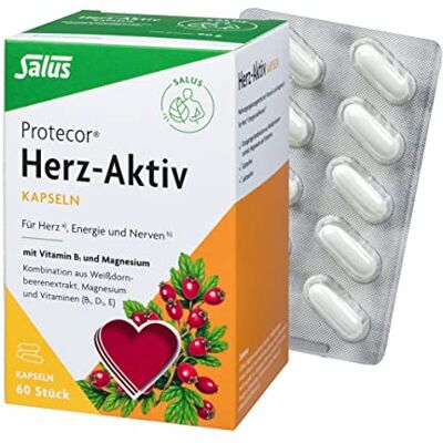 Salus Protecor Herz-Aktiv 1x 60 Kapseln (90 g) Nahrungsergänzungsmittel mit Vitamin B1 und Magnesium zur Unterstützung der Herz- und Muskelfunktion Vitamin E und D3 plus Weißdornbeerenextrakt Salus Protecor Herz-Aktiv 1x 60 Kapseln (90 g) Nahrungsergänzungsmittel mit Vitamin B1 und Magnesium zur Unterstützung der Herz- und Muskelfunktion Vitamin E und D3 plus Weißdornbeerenextrakt