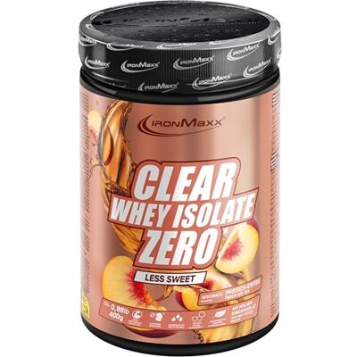 IronMaxx Clear Whey Isolate Zero LESS SWEET Peach Ice Tea 400g Dose Klares Molkenprotein-Isolat ohne Zucker Laktosefreies Clear Protein Protein Limonade mit fruchtig-erfrischendem Geschmack IronMaxx Clear Whey Isolate Zero LESS SWEET Peach Ice Tea 400g Dose Klares Molkenprotein-Isolat ohne Zucker Laktosefreies Clear Protein Protein Limonade mit fruchtig-erfrischendem Geschmack