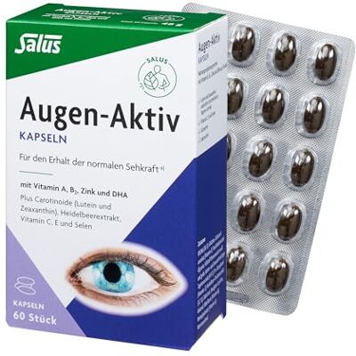 Salus Augen-Aktiv 1x 60 Kapseln (46 g) Nahrungsergänzungsmittel mit Vitamin A, B2, Zink und DHA aus Fischöl Für den Erhalt der normalen Sehkraft Salus Augen-Aktiv 1x 60 Kapseln (46 g) Nahrungsergänzungsmittel mit Vitamin A, B2, Zink und DHA aus Fischöl Für den Erhalt der normalen Sehkraft
