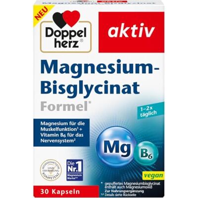 Doppelherz Magnesium-Bisglycinat Formel* *gepuffertes Magnesiumbisglycinat enthält auch Magnesiumoxid- Plus Vitamin B6 30 Kapseln Doppelherz Magnesium-Bisglycinat Formel* *gepuffertes Magnesiumbisglycinat enthält auch Magnesiumoxid- Plus Vitamin B6 30 Kapseln