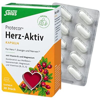 Salus Protecor Herz-Aktiv 1x 30 Kapseln (45 g) Nahrungsergänzungsmittel mit Vitamin B1 und Magnesium zur Unterstützung der Herz- und Muskelfunktion Vitamin E und D3 plus Weißdornbeerenextrakt Salus Protecor Herz-Aktiv 1x 30 Kapseln (45 g) Nahrungsergänzungsmittel mit Vitamin B1 und Magnesium zur Unterstützung der Herz- und Muskelfunktion Vitamin E und D3 plus Weißdornbeerenextrakt