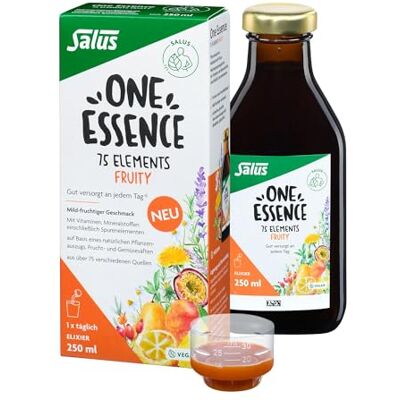 Salus One Essence 75 Elements Fruity 250 ml Pflanzenbasiertes Mikronährstoff-Elixier mit Vitaminen & Mineralstoffen, mild-fruchtig, für die ganze Familie, vegan Salus One Essence 75 Elements Fruity 250 ml Pflanzenbasiertes Mikronährstoff-Elixier mit Vitaminen & Mineralstoffen, mild-fruchtig, für die ganze Familie, vegan