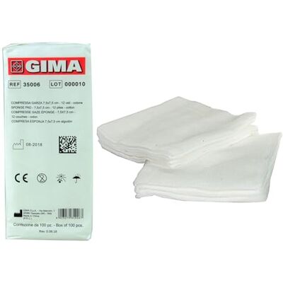 GIMA 35006 Tablet Gaze, Baumwolle, 12-lagig, 7,5 x 7,5 cm, 1000 Stück GIMA 35006 Tablet Gaze, Baumwolle, 12-lagig, 7,5 x 7,5 cm, 1000 Stück