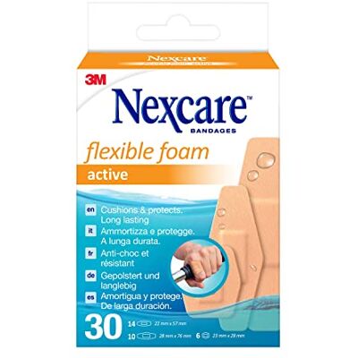 Nexcare Active Flexible Foam Pflaster, Verschiedene Größen, 30 Stück, Atmungsaktive & Wasserfeste Pflaster für Kleine Wunden, Kratzer, Für Erste-Hilfe-Kits Nexcare Active Flexible Foam Pflaster, Verschiedene Größen, 30 Stück, Atmungsaktive & Wasserfeste Pflaster für Kleine Wunden, Kratzer, Für Erste-Hilfe-Kits
