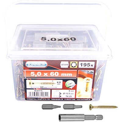 Connex Universalschrauben 5,0 x 60 mm – 195 Stück im Set – Senkkopf Connex Universalschrauben 5,0 x 60 mm – 195 Stück im Set – Senkkopf