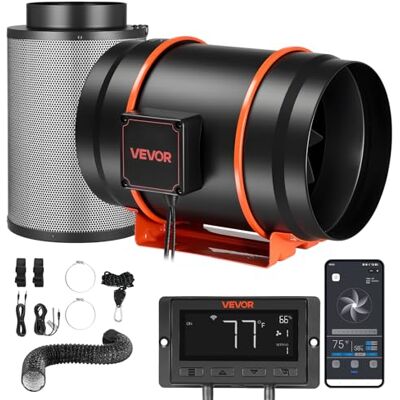 VEVOR Kit Luftabzieher in Linie 1372 m³/h, Kit Kanalventilator mit Aktivkohlefilter, EC-Motor 203 mm, 10 Geschwindigkeitsstufen, PWM Steuerung mit App und Timer, für Gartenarbeit im Innenbereich VEVOR Kit Luftabzieher in Linie 1372 m³/h, Kit Kanalventilator mit Aktivkohlefilter, EC-Motor 203 mm, 10 Geschwindigkeitsstufen, PWM Steuerung mit App und Timer, für Gartenarbeit im Innenbereich