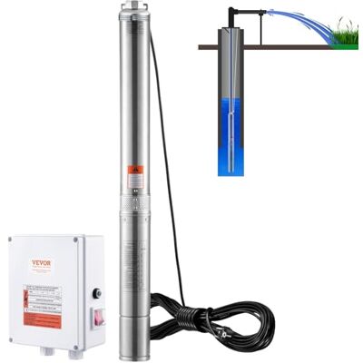 VEVOR Tiefbrunnen-Tauchpumpe, 2200 W, 230 V, 9,8 m³/h Durchfluss, 144 m Förderhöhe, mit 19,4 m Kabel und externer Steuerbox, Edelstahl-Wasserpumpen für industrielle Bewässerung und den Heimgebrauch VEVOR Tiefbrunnen-Tauchpumpe, 2200 W, 230 V, 9,8 m³/h Durchfluss, 144 m Förderhöhe, mit 19,4 m Kabel und externer Steuerbox, Edelstahl-Wasserpumpen für industrielle Bewässerung und den Heimgebrauch