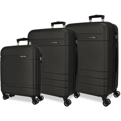 MOVOM Galaxy Kofferset, Schwarz, 55/68/78 cm, ABS, seitlicher Kombinationsverschluss, 221 l, 10,54 kg, 4 Doppelräder, Gepäck, Hand, Schwarz, Set mit 3 Koffern MOVOM Galaxy Kofferset, Schwarz, 55/68/78 cm, ABS, seitlicher Kombinationsverschluss, 221 l, 10,54 kg, 4 Doppelräder, Gepäck, Hand, Schwarz, Set mit 3 Koffern