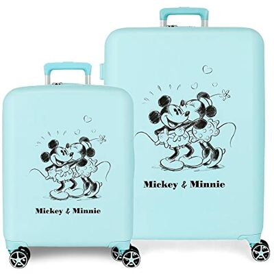 Disney Mickey & Minnie Kisses Kofferset, türkis, 55/70 cm, starres ABS, integrierter TSA-Verschluss, 88 l, 6,8 kg, 4 Doppelrollen, Handgepäck Disney Mickey & Minnie Kisses Kofferset, türkis, 55/70 cm, starres ABS, integrierter TSA-Verschluss, 88 l, 6,8 kg, 4 Doppelrollen, Handgepäck