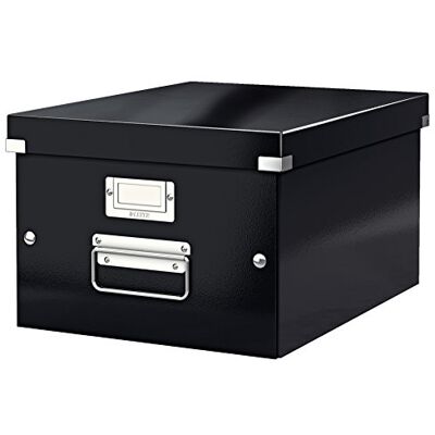Leitz Click & Store Aufbewahrungsbox mit Deckel Mittel-Groß, Box für Unterlagen bis A4 im Büro u. Haushalt, Transportbox aus 85 % recycelter Premium-Hartpappe, Stabile Metallgriffe, Schwarz, 60440095 Leitz Click & Store Aufbewahrungsbox mit Deckel Mittel-Groß, Box für Unterlagen bis A4 im Büro u. Haushalt, Transportbox aus 85 % recycelter Premium-Hartpappe, Stabile Metallgriffe, Schwarz, 60440095