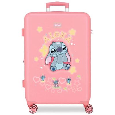 Disney Joumma Stitch You & Me mittelgroßer Koffer, 46 x 65 x 23 cm, starres ABS-Seitenkombinationsschloss 56L 3.1kg, 4 Doppelräder, Rosa Disney Joumma Stitch You & Me mittelgroßer Koffer, 46 x 65 x 23 cm, starres ABS-Seitenkombinationsschloss 56L 3.1kg, 4 Doppelräder, Rosa