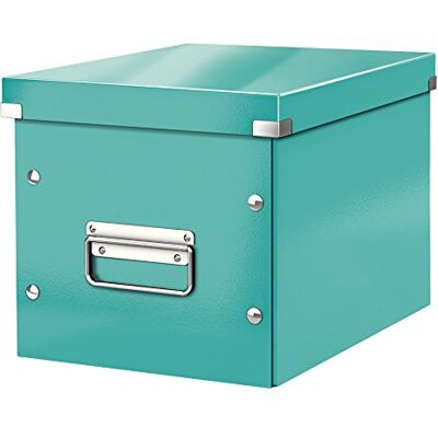 Leitz Click & Store Aufbewahrungsbox mit Deckel Mittel-Groß, Würfelbox für Regale im Wohnzimmer oder Büro, Transportbox aus 80 % recycelter Premium-Hartpappe, Stabile Metallgriffe, Eisblau, 61090051 Leitz Click & Store Aufbewahrungsbox mit Deckel Mittel-Groß, Würfelbox für Regale im Wohnzimmer oder Büro, Transportbox aus 80 % recycelter Premium-Hartpappe, Stabile Metallgriffe, Eisblau, 61090051