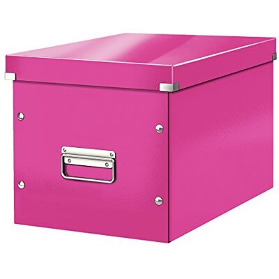 Leitz Click & Store Aufbewahrungsbox mit Deckel Groß, Würfelbox passend für Kallax Regale in Wohnzimmer oder Büro, Box aus 80 % recycelter Premium-Hartpappe, Stabile Metallgriffe, Pink, 61080023 Leitz Click & Store Aufbewahrungsbox mit Deckel Groß, Würfelbox passend für Kallax Regale in Wohnzimmer oder Büro, Box aus 80 % recycelter Premium-Hartpappe, Stabile Metallgriffe, Pink, 61080023