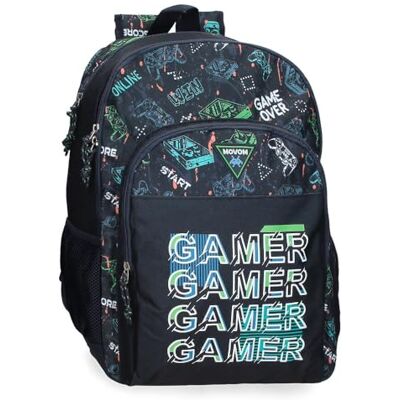MOVOM Game Over Life Kinderrucksack, Schulrucksack, aus Polyester, Seitentaschen, breite verstellbare Träger, Tragegriff oben zum Aufhängen, Magic Fix System., Schwarz, Doppelrucksack MOVOM Game Over Life Kinderrucksack, Schulrucksack, aus Polyester, Seitentaschen, breite verstellbare Träger, Tragegriff oben zum Aufhängen, Magic Fix System., Schwarz, Doppelrucksack