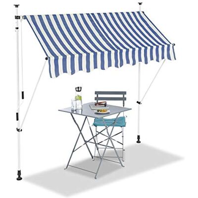 Relaxdays Klemmmarkise, Balkon Sonnenschutz, einziehbar, Fallarm, ohne Bohren, verstellbar, 200 cm breit, blau gestreift Relaxdays Klemmmarkise, Balkon Sonnenschutz, einziehbar, Fallarm, ohne Bohren, verstellbar, 200 cm breit, blau gestreift