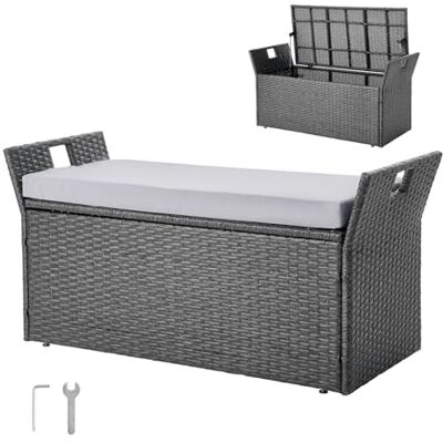 VEVOR Gartenbank mit Stauraum 180 kg, PE-Rattan-Sitzbank, Sitztruhe mit Kissen & seitlichem Griff, Aufbewahrungsbank, Sitzgelegenheit & Veranda-Dekor für Terrasse, Garten & Balkon, 104x45x52cm VEVOR Gartenbank mit Stauraum 180 kg, PE-Rattan-Sitzbank, Sitztruhe mit Kissen & seitlichem Griff, Aufbewahrungsbank, Sitzgelegenheit & Veranda-Dekor für Terrasse, Garten & Balkon, 104x45x52cm
