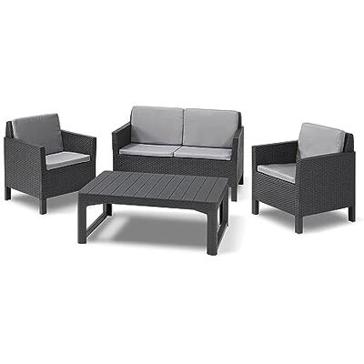 Keter Allibert by Chicago Lounge Set für 4 Personen, 2-er Sofa, 2 Gartensessel mit Rückenkissen und höhenverstellbarem Lyon Tisch, graphit/cool grau, wetterfest Keter Allibert by Chicago Lounge Set für 4 Personen, 2-er Sofa, 2 Gartensessel mit Rückenkissen und höhenverstellbarem Lyon Tisch, graphit/cool grau, wetterfest