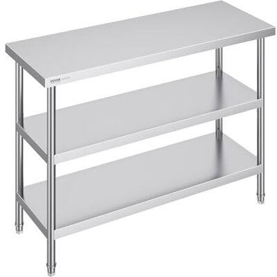 VEVOR Lebensmittel-Zubereitungstisch aus Edelstahl, Gewerblicher Küchenarbeitstisch, mit 2 verstellbaren Unterregalen, 457 x 1219 x 864 mm Zubereitungstisch für Grill, Küche, Zuhause VEVOR Lebensmittel-Zubereitungstisch aus Edelstahl, Gewerblicher Küchenarbeitstisch, mit 2 verstellbaren Unterregalen, 457 x 1219 x 864 mm Zubereitungstisch für Grill, Küche, Zuhause