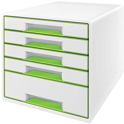 Leitz CUBE Schubladenbox mit 5 Schubladen, Weiß/Grün, A4, Inkl. transparentem Schubladeneinsatz, WOW, 52142054 Leitz CUBE Schubladenbox mit 5 Schubladen, Weiß/Grün, A4, Inkl. transparentem Schubladeneinsatz, WOW, 52142054