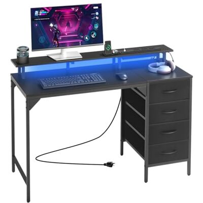 VEVOR Computertisch Bürotisch Schreibtisch mit intelligenten LED-Leuchten & Steckdosen, Arbeitstisch mit 4 großen Schubladen & Monitorständer, Arbeitszimmer Wohnzimmer Homeoffice Schwarz VEVOR Computertisch Bürotisch Schreibtisch mit intelligenten LED-Leuchten & Steckdosen, Arbeitstisch mit 4 großen Schubladen & Monitorständer, Arbeitszimmer Wohnzimmer Homeoffice Schwarz