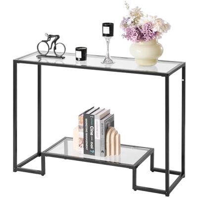VEVOR 2-stufiger Konsolentisch moderner rechteckiger Flurtisch (107 x 35,4 x 75,5 cm) mit Platte aus gehärtetem Glas, Sofa-Beistelltisch mit Kippschutz für Wohnzimmer Flur Eingangsbereich Foyer VEVOR 2-stufiger Konsolentisch moderner rechteckiger Flurtisch (107 x 35,4 x 75,5 cm) mit Platte aus gehärtetem Glas, Sofa-Beistelltisch mit Kippschutz für Wohnzimmer Flur Eingangsbereich Foyer