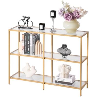 VEVOR 3-stufiger Konsolentisch moderner rechteckiger Flurtisch (100 x 30 x 72,9 cm) mit Platte aus gehärtetem Glas, Beistelltisch mit Kippschutz, für Wohnzimmer Flur Eingangsbereich Foyer Golden VEVOR 3-stufiger Konsolentisch moderner rechteckiger Flurtisch (100 x 30 x 72,9 cm) mit Platte aus gehärtetem Glas, Beistelltisch mit Kippschutz, für Wohnzimmer Flur Eingangsbereich Foyer Golden