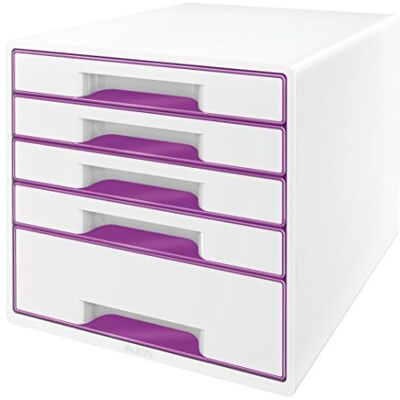 Leitz CUBE Schubladenbox mit 5 Schubladen, Weiß/Violett, A4, Inkl. transparentem Schubladeneinsatz, WOW, 52142062 Leitz CUBE Schubladenbox mit 5 Schubladen, Weiß/Violett, A4, Inkl. transparentem Schubladeneinsatz, WOW, 52142062