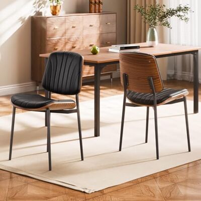 VEVOR Retro-Esszimmerstuhl (2 STK.) eleganter gepolsterter Leder-Beistellstuhl (158,76 kg belastbar) für Esstische, platzsparender Küchentischstuhl mit dicken Kissen & Metallbeinen, Schwarz Café VEVOR Retro-Esszimmerstuhl (2 STK.) eleganter gepolsterter Leder-Beistellstuhl (158,76 kg belastbar) für Esstische, platzsparender Küchentischstuhl mit dicken Kissen & Metallbeinen, Schwarz Café