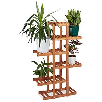 Relaxdays Blumenregal aus Holz, 5 Ebenen, Blumenständer für innen, Mehrstöckig, HBT: ca. 125 x 81 x 25 cm, hellbraun Relaxdays Blumenregal aus Holz, 5 Ebenen, Blumenständer für innen, Mehrstöckig, HBT: ca. 125 x 81 x 25 cm, hellbraun