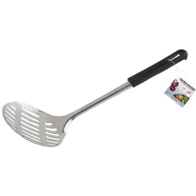 FACKELMANN Abseihlöffel 33 cm BLACK, Küchenhelfer aus Edelstahl, Schaumlöffel mit anti-Rutsch-Funktion (Farbe: Silber/Schwarz), Menge: 1 Stück FACKELMANN Abseihlöffel 33 cm BLACK, Küchenhelfer aus Edelstahl, Schaumlöffel mit anti-Rutsch-Funktion (Farbe: Silber/Schwarz), Menge: 1 Stück