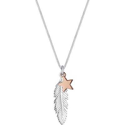 Elli Halskette Damen Feder Stern Anhänger Bi-Color 925 Sterling Silber Elli Halskette Damen Feder Stern Anhänger Bi-Color 925 Sterling Silber