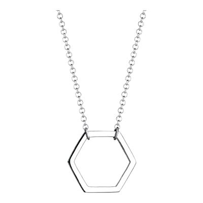 Elli Halskette Silber 925 Hexagon Cut-Out Anhänger Kette Damen Schmuck Geschenke für Frauen Mädchen Mama Freundin, Geo Silberkette Länge 45 cm Elli Halskette Silber 925 Hexagon Cut-Out Anhänger Kette Damen Schmuck Geschenke für Frauen Mädchen Mama Freundin, Geo Silberkette Länge 45 cm