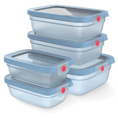 Emsa oneClick, Vorratsdosen, One-Click-System, 2x länger frisch, 100% auslaufsicher, Made in Germany, 5-teilig Blau, 2× 0,50 L, 2× 1,20 L, 1× 2,30 L, N1230900 Emsa oneClick, Vorratsdosen, One-Click-System, 2x länger frisch, 100% auslaufsicher, Made in Germany, 5-teilig Blau, 2× 0,50 L, 2× 1,20 L, 1× 2,30 L, N1230900