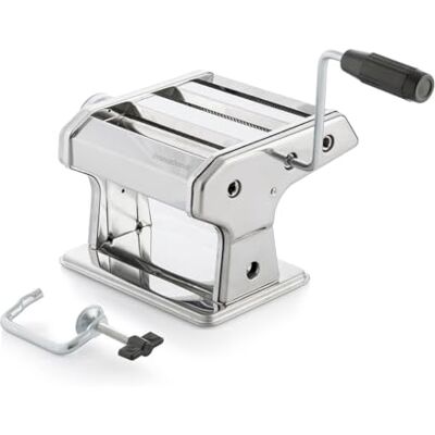 InnovaGoods Frische Nudeln Maschine, Manuell mit 3 Walzen für Spaghetti, Tagliatelle, Lasagne, Einstellbare Nudeldicke, Inkl. Rezepte, Metall, Grau, Mittelgroß InnovaGoods Frische Nudeln Maschine, Manuell mit 3 Walzen für Spaghetti, Tagliatelle, Lasagne, Einstellbare Nudeldicke, Inkl. Rezepte, Metall, Grau, Mittelgroß