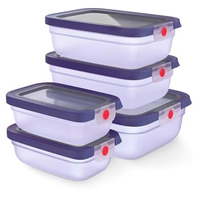 Emsa oneClick, Vorratsdosen, One-Click-System, Lebensmittel 2x länger frisch, 100% auslaufsicher, Made in Germany, 5-teilig, Violett, N1231100 Emsa oneClick, Vorratsdosen, One-Click-System, Lebensmittel 2x länger frisch, 100% auslaufsicher, Made in Germany, 5-teilig, Violett, N1231100