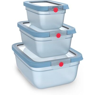 Emsa oneClick, Lebensmittelaufbewahrungsbox, One-Click-System, 2x länger frisch, 100% auslaufsicher, Made in Germany, Blue, 3-teiliges Space Saving Plus Set, 0,75 L, 1,50 L, 3,0 L, N1231400 Emsa oneClick, Lebensmittelaufbewahrungsbox, One-Click-System, 2x länger frisch, 100% auslaufsicher, Made in Germany, Blue, 3-teiliges Space Saving Plus Set, 0,75 L, 1,50 L, 3,0 L, N1231400