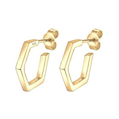 Elli Ohrringe Damen Hexagon Creolen im Geo Minimal Look in 925 Sterling Silber vergoldet Elli Ohrringe Damen Hexagon Creolen im Geo Minimal Look in 925 Sterling Silber vergoldet