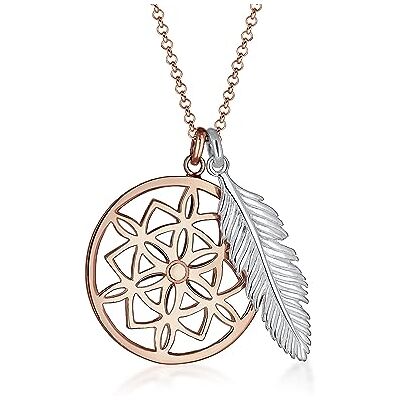 Elli Halskette Silber 925 Rosé 18K Vergoldet Bicolor Ornament Traumfänger Feder Anhänger Kette Damen Schmuck Geschenke für Frauen Mädchen Mama Freundin, Silberkette Länge 45 cm Elli Halskette Silber 925 Rosé 18K Vergoldet Bicolor Ornament Traumfänger Feder Anhänger Kette Damen Schmuck Geschenke für Frauen Mädchen Mama Freundin, Silberkette Länge 45 cm