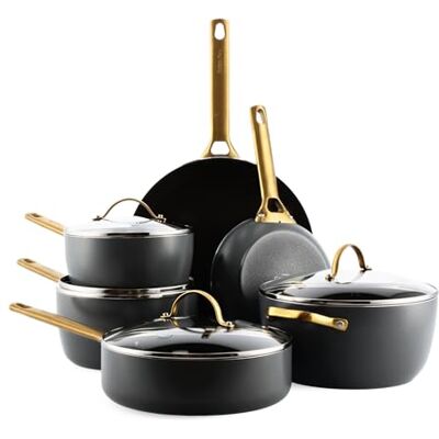 GreenPan Reserve Harteloxiertes Gesundes Keramische Antihaft-Kochgeschirr Set,10 Teile,Inklusive Bratpfannen Sautierpfanne und Kochtopf,Goldgriff,PFAS-frei,Induktion,Backofenfest,Schwarz GreenPan Reserve Harteloxiertes Gesundes Keramische Antihaft-Kochgeschirr Set,10 Teile,Inklusive Bratpfannen Sautierpfanne und Kochtopf,Goldgriff,PFAS-frei,Induktion,Backofenfest,Schwarz
