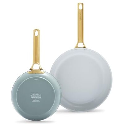 GreenPan Padova Harteloxierte Keramische Antihaft, 2-teiliges Bratpfannenset, 20 cm und 28 cm, PFAS-frei, Induktion, Goldgriff, Spülmaschinenfest, Backofenfest, Rauchblau GreenPan Padova Harteloxierte Keramische Antihaft, 2-teiliges Bratpfannenset, 20 cm und 28 cm, PFAS-frei, Induktion, Goldgriff, Spülmaschinenfest, Backofenfest, Rauchblau