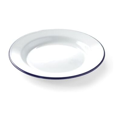 HENDI Teller, Flach, mit einem blauen Rand, Stapelbar, Ofensicher, Abriebfest, Unzerbrechlich, Essteller, Speiseteller, ø240x(H) 22mm, emaillierter Stahl HENDI Teller, Flach, mit einem blauen Rand, Stapelbar, Ofensicher, Abriebfest, Unzerbrechlich, Essteller, Speiseteller, ø240x(H) 22mm, emaillierter Stahl