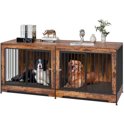 VEVOR Hundekäfig Möbel für 2 Hunde, 1901 x 670 x 824 mm Doppel-Hundebox für große Hunderassen mit Trennwand & Doppeltüren, Hundehaus aus Holz, Beistelltisch für mittelgroße und große Hunde, Braun VEVOR Hundekäfig Möbel für 2 Hunde, 1901 x 670 x 824 mm Doppel-Hundebox für große Hunderassen mit Trennwand & Doppeltüren, Hundehaus aus Holz, Beistelltisch für mittelgroße und große Hunde, Braun