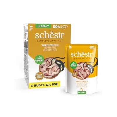 Schesir , Thunfisch mit Huhn in Gelee, komplettes Nassfutter für Katzen, im Beutel, 100% natürliche Inhaltsstoffe, tierversuchsfrei, 6 x 85 g Schesir , Thunfisch mit Huhn in Gelee, komplettes Nassfutter für Katzen, im Beutel, 100% natürliche Inhaltsstoffe, tierversuchsfrei, 6 x 85 g