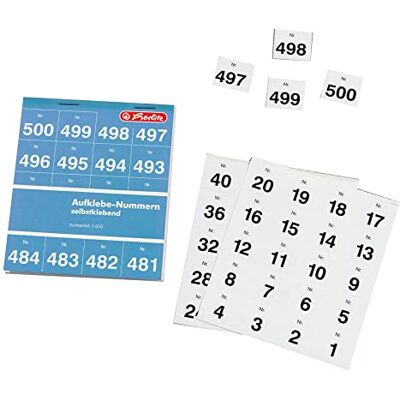 Herlitz Aufklebenummern 1-500 nummeriert selbstklebend weiß geheftet auf Block 25Blatt à 20 Nummern (1, Aufklebenummern 1-500) Herlitz Aufklebenummern 1-500 nummeriert selbstklebend weiß geheftet auf Block 25Blatt à 20 Nummern (1, Aufklebenummern 1-500)