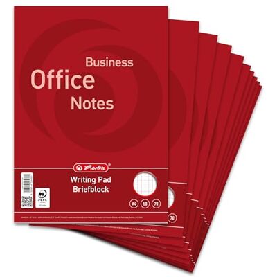 Herlitz Briefblock A4 kariert ohne Rand, 50 Blatt, 70 g/m², kopfgeleimt, Papier, 10 Stück Herlitz Briefblock A4 kariert ohne Rand, 50 Blatt, 70 g/m², kopfgeleimt, Papier, 10 Stück