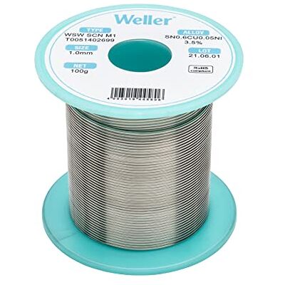 Weller WSW SCN M1 (T0051402699) Bleifreier Lötdraht, Ø 1,0 mm, Legierung Sn99.3Cu0.6Ni0.05, Flussmittelgehalt 3,5%, 100 g, Silber Weller WSW SCN M1 (T0051402699) Bleifreier Lötdraht, Ø 1,0 mm, Legierung Sn99.3Cu0.6Ni0.05, Flussmittelgehalt 3,5%, 100 g, Silber