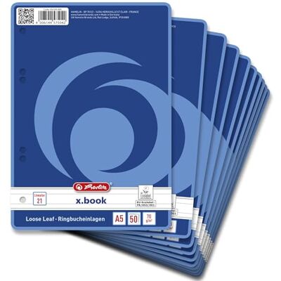 Herlitz Ringbucheinlagen A5 liniert ohne Rand, 50 Blatt, 70 g/m² Papier, runde Ecken, gelocht, 10 Stück Herlitz Ringbucheinlagen A5 liniert ohne Rand, 50 Blatt, 70 g/m² Papier, runde Ecken, gelocht, 10 Stück