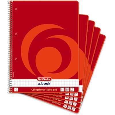 Herlitz Collegeblock A4 kariert, Rand innen, Lineatur 22, 80 Blatt, 5 Stück Herlitz Collegeblock A4 kariert, Rand innen, Lineatur 22, 80 Blatt, 5 Stück