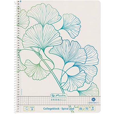 Herlitz Spiralblock GREENline A4, Lineatur 28, 70 Blatt, Motiv Ginkgo, 5 Stück Herlitz Spiralblock GREENline A4, Lineatur 28, 70 Blatt, Motiv Ginkgo, 5 Stück